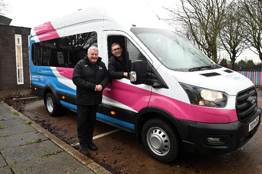 Sunderland City Council's Cabinet Member for Children's Services, Councillor Michael Butler with Colin Dagg, Director of Keep Active, and a SEND bus driver.